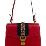 Gucci Red Leather Sylvie Buckle Shoulder Bag