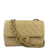 Chanel Vintage Beige Clair Quilted Leather Classic Flap Shoulder Bag 1955