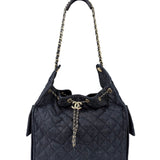 Chanel Navy Quilted Denim/Leather Trim 25 Hobo Bag 2021