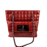 Chanel Red Lambskin Chocolate Bar Mademoiselle Reissue Square Tote  2004