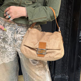 Fendi Brown Leather Trim/Wool Mamma Baguette