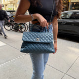 Chanel Coco Handle Caviar Quilted Flap Bag Teal '17