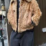 Vintage Brown Curly Shag Fur Coat