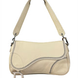 Christian Dior Vintage Beige Leather Stitch Saddlebag