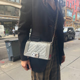 Chanel CC Silver Lambskin Quilted Boy Bag Red Stingray 2012