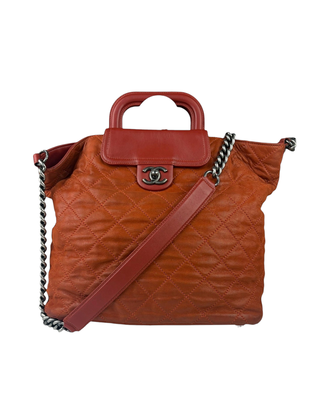 Chanel Orange Quilted Leather Large In The Mix Shopping Two-Way Tote 2011