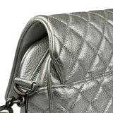 Chanel CC Silver Metallic Quilted Flap Shoulder Bag 2017