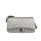 Chanel CC Silver Metallic Quilted Flap Shoulder Bag 2017