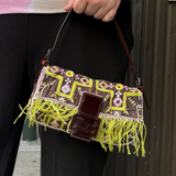 Fendi Canvas Baguette Dark Brown Beaded