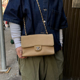 Chanel Vintage Beige Jersey Quilted Classic Flap Bag