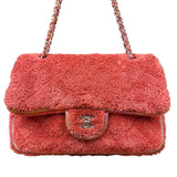 Chanel Coral Terry Cloth Quilted Jumbo Single Flap Shoulder Bag2020