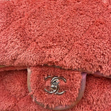 Chanel Coral Terry Cloth Quilted Jumbo Single Flap Shoulder Bag2020