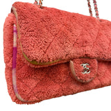 Chanel Coral Terry Cloth Quilted Jumbo Single Flap Shoulder Bag2020