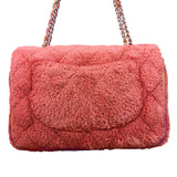 Chanel Coral Terry Cloth Quilted Jumbo Single Flap Shoulder Bag2020