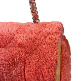 Chanel Coral Terry Cloth Quilted Jumbo Single Flap Shoulder Bag2020