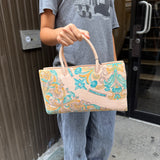 Loewe Vintage Floral Print Suede Handbag