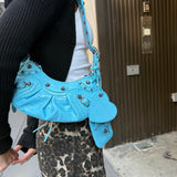 Balenciaga Blue Croc Le Cagole Shoulder Bag