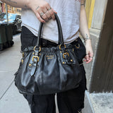 Prada Black Leather Vitello Daino Handbag