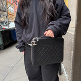 Chanel Black Quilted Caviar Leather Tablet Clutch Case