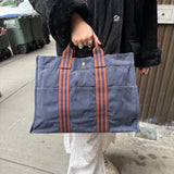 Hermes Vintage Large Navy Canvas Tote