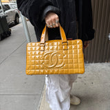 Chanel Vintage Patent Chocolate Bar Bowler Bag