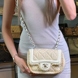Chanel White Leather/Canvas Pearl Crossbody Flap 2003