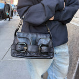 Fendi Black Patent Buckle Leather Shoulder Bag