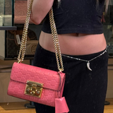 Gucci GG Pink Embossed Leather Small Padlock Chain Bag