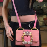 Miu Miu Pink Leather Madras Crystal Embellished Shoulder Bag