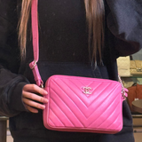 Chanel Pink Chevron Leather Promenade Chain Shoulder Bag 2018