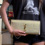 Saint Laurent Textured Metallic YSL Kate Clutch Bag
