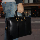Gucci Croc-Trim Leather Briefcase