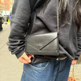 Balenciaga Black Leather Flap Wallet on Chain Bag