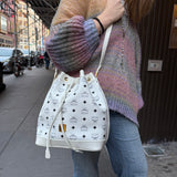 MCM Monogram White Bucket Shoulder Bag