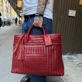 Polo Ralph Lauren Red Woven Leather Tote