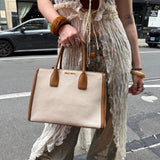 Miu Miu Beige/Brown Bicolor Leather Madras Handbag