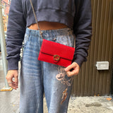 Gucci Red Leather GG Wallet on Chain Bag