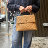 Chanel Beige Calfskin Kelly Top Handle Bag 2001