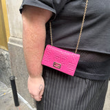 Fendi Roma Pink Leather Embossed Wallet on Chain