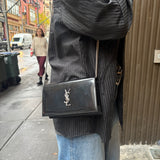 Saint Laurent Cassandre Leather Wallet on Chain Bag Black