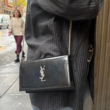 Saint Laurent Cassandre Leather Wallet on Chain Bag Black