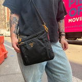 Prada Black Tessuto Nylon Leather Trim Crossbody Shoulder Bag