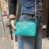 Prada Teal Diagramme Leather Chain Crossbody