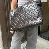 Chanel Black Quilted Leather Chain Shoulder Tote '94-'96