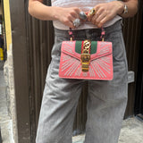 Gucci Sylvie Pink Mini Satin Embellished 2Way Handbag