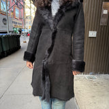 Vintage Black Fur Lined Suede Long Coat