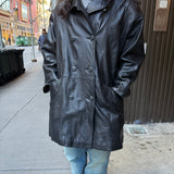 Vintage Black Vegan Leather Long Coat