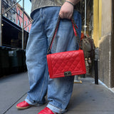Chanel Quilted Stitch Red Leather Boy Bag 2014