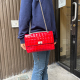 Chanel Red Patent Chocolate Bar Chain Flap Bag 2000