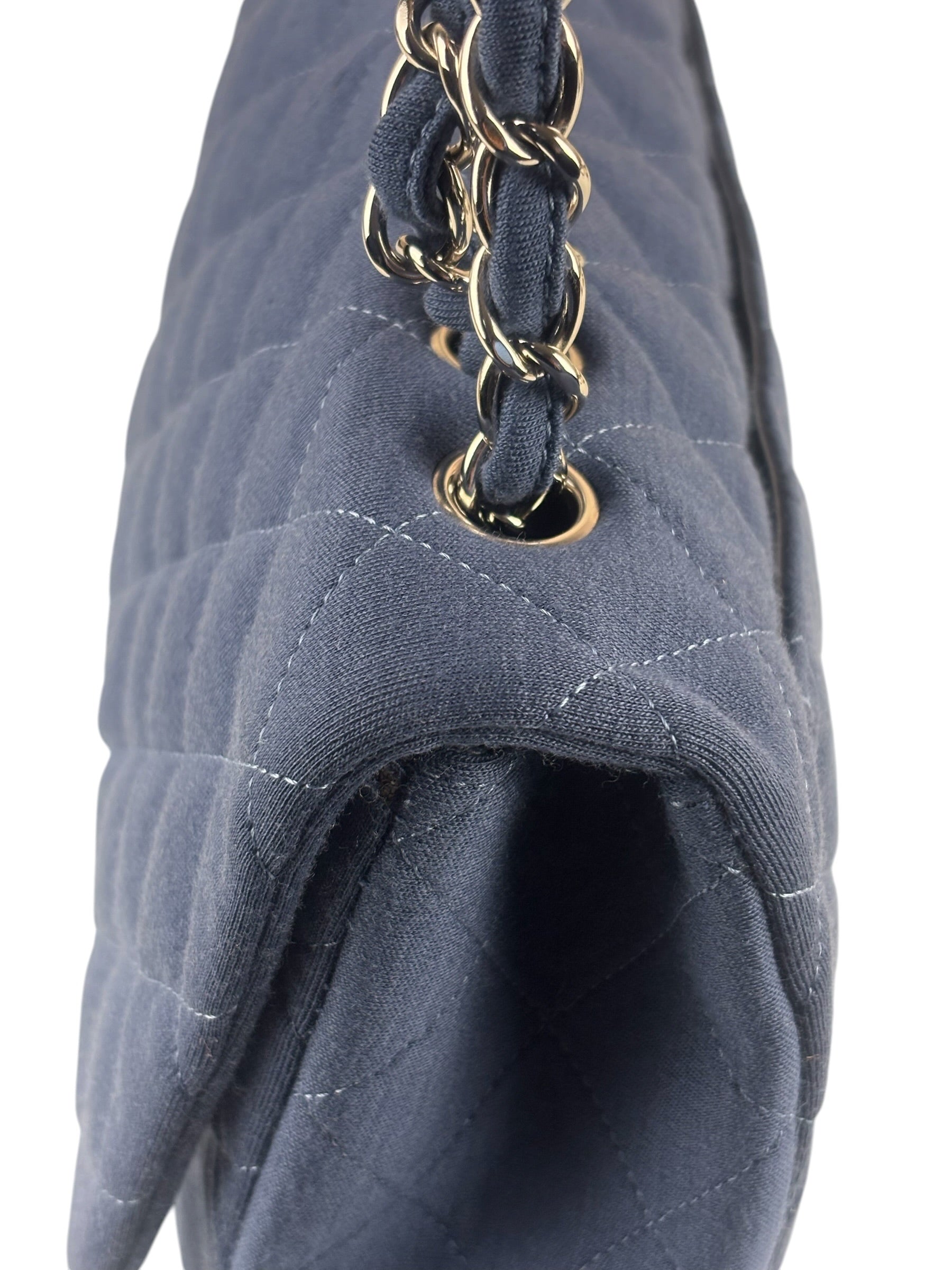 Chanel Blue Jersey Classic Flap Shoulder Bag 2009
